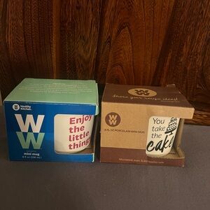 Weight Watchers Two 8 oz. Porcelain & Ceramic Mini Mugs, new in boxes